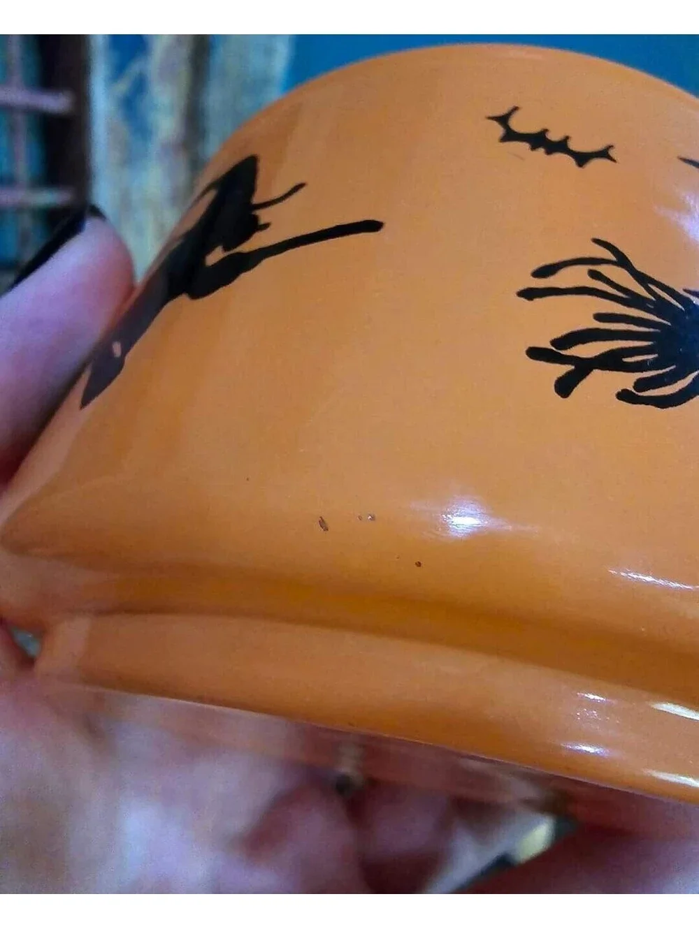 Vintage Indiana Glass Halloween Witch Bat Lidded Jar Candy Dish